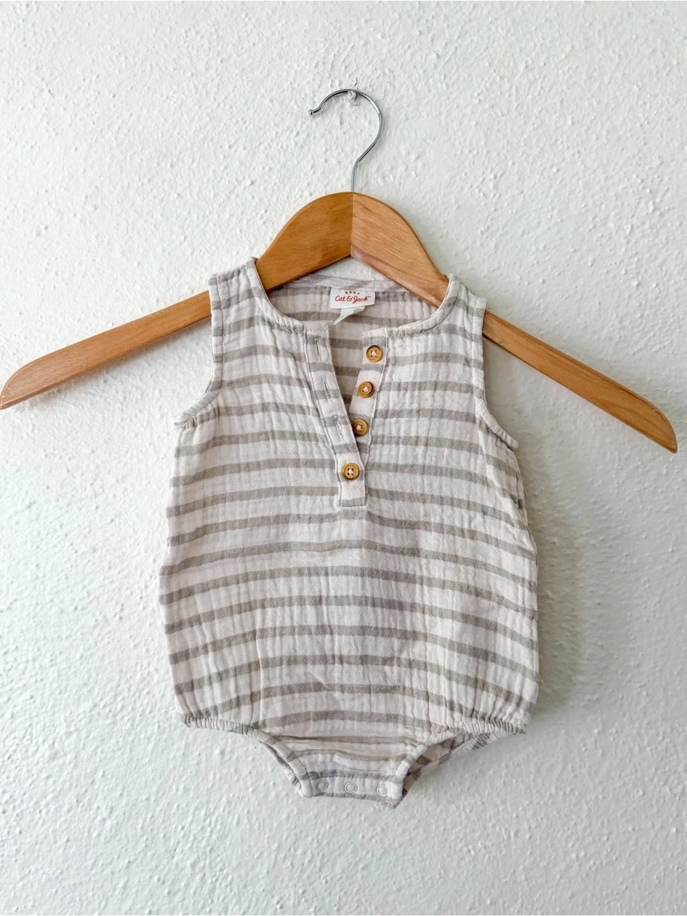 Cat & Jack Tan & Cream Stripe Gauze Sleeveless Bubble Romper